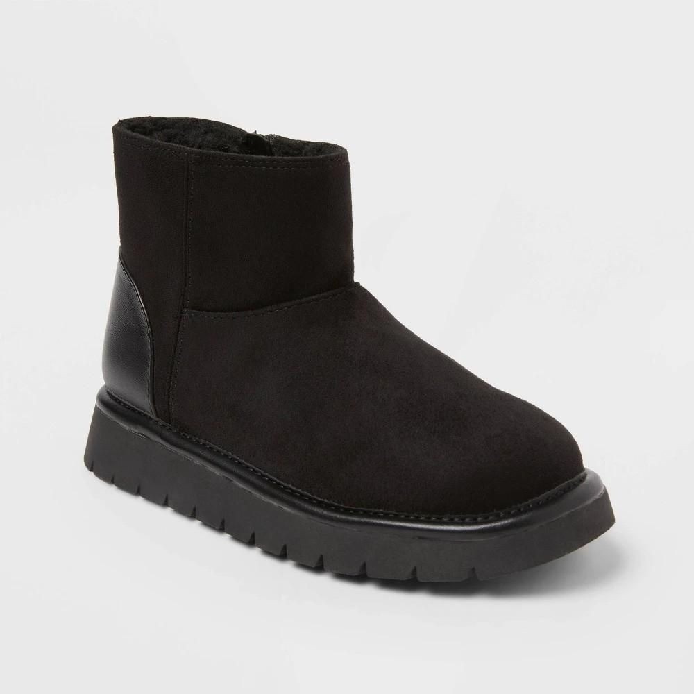 5Y Cat & Jack Girls Honor Faux Suede Ankle Boots Black Platform Side Zip